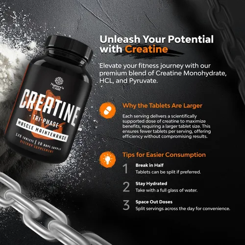 Miniatura 2 de Natures Craft Tabletas de creatina trifásica de alta resistencia para mujeres y hombres - Mezcla de fórmula de monohidrato de creatina, 300 mg