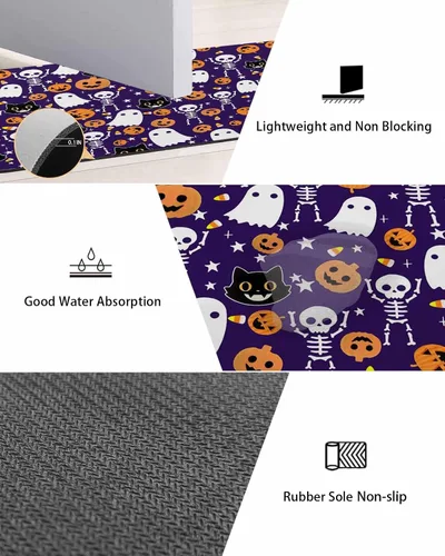 Miniatura 2 de Tapete de baño de Halloween para bañera, antideslizante, de secado rápido y absorbente, tierra de diatomeas, fregadero, dormitorio, cocina, lavable