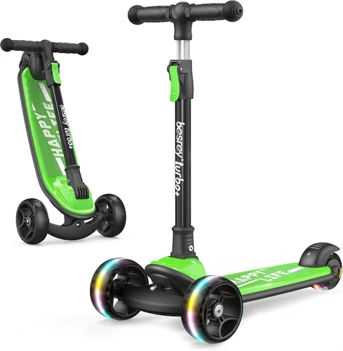 Miniatura 18 de Besrey - Patinete para niños de 3 a 10 años, patinete plegable de 3 ruedas con altura ajustable, ruedas con luz LED, plataforma extra ancha