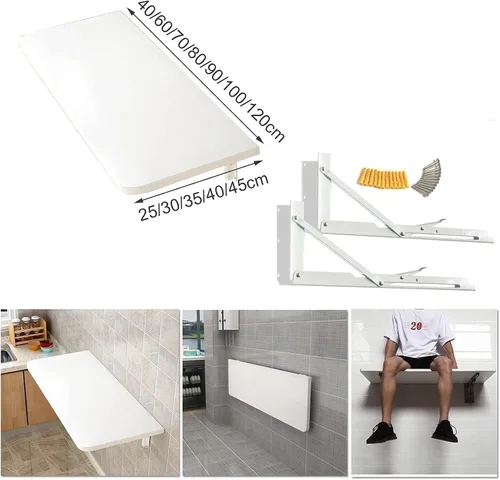 Miniatura 2 de Mesa plegable blanca para montar en la pared, estación de trabajo, mesa de pared plegable de madera para cocina, mesa de comedor, ahorro de espacio