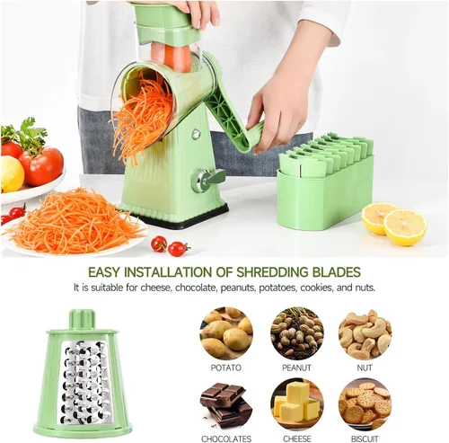Miniatura 4 de Xilrvna RotaryCheeseRator,VegetableShredder 5 en 1 Rallador de queso con mangoReforzadoSucción, EasytoClean,CocinaPicar picadoHielo,Frutas y nueces