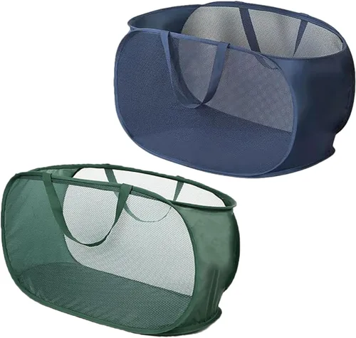 Miniatura 13 de 4 Piezas Cesta de Lavandería Desmontable con Malla y Mangos Duraderos, Cestas de Lavandería Plegables, Cesta de Ropa Plegable para Dormitorio Azul