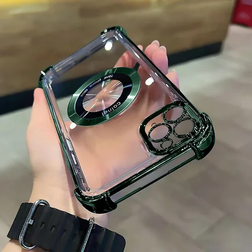 Miniatura 20 de Funda magnética transparente para iPhone 14 Plus, lujo brillante en las cuatro esquinas, protección de grado militar a prueba de golpes