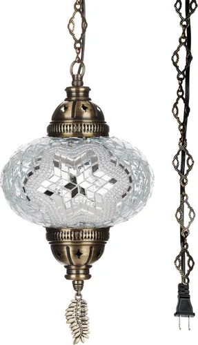 Miniatura 14 de DEMMEX Lámpara Colgante de Techo Enchufable de Mosaico Turco Marroquí – Luminaria Tipo Swag con Cable de 15 pies y Cadena, Vidrio Artesanal