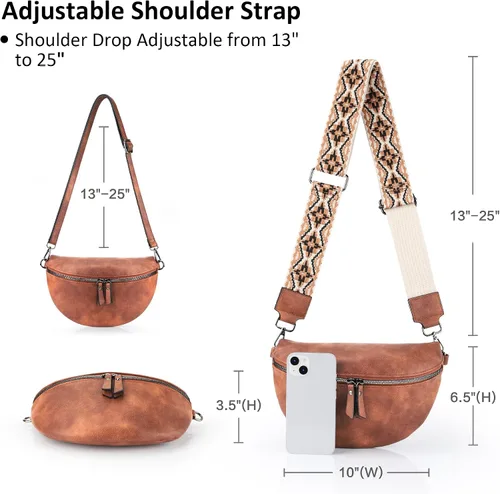 Miniatura 4 de VONAL Cangurera de cuero para mujer, bolso de cinturón de moda, riñonera de moda, V-vintage Marrón Caramelo, Riñonera