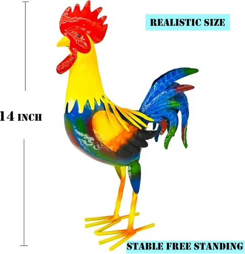 Miniatura 6 de MACLARONX Arte de gallo de metal para patio, decoración de jardín al aire libre, gallo, estatua de pollo, decoración para cocina, hogar, césped