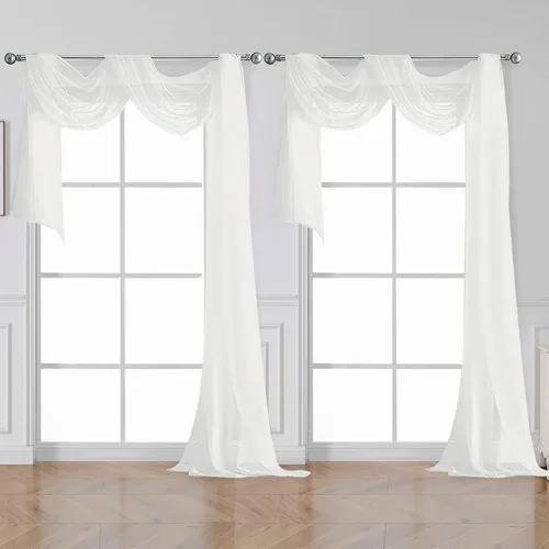 Miniatura 194 de OVZME - Cortinas traslúcidas blancas de 45 pulgadas de largo, 2 paneles, cortinas de gasa con bolsillo para barra para ventanas pequeñas, cada una