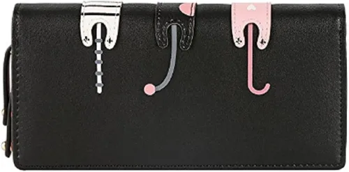 Miniatura 2 de Billetera con gato bonito monedero largo plegable con cierre para mujer M Negro