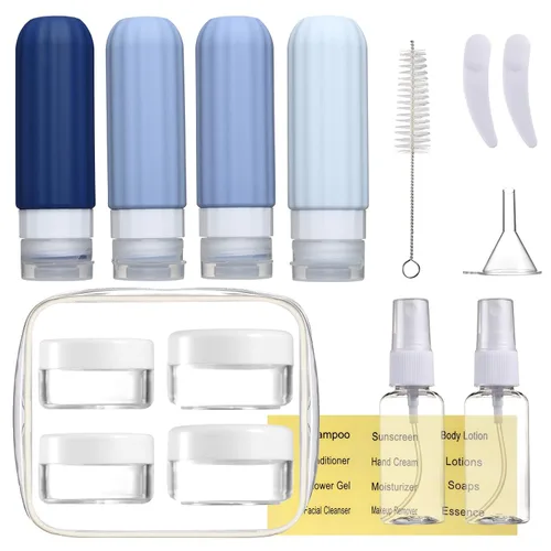 Mrsdry Paquete de 16 botellas de viaje para artículos de tocador, recipientes de viaje a prueba de fugas para artículos de tocador, accesorios de