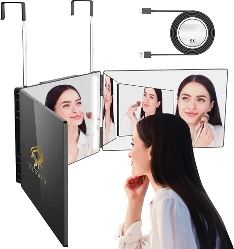 Miniatura 8 de Espejo de Tres Vías para Trenzar Cabello con Luz LED Espejo Tríptico 360 para Mujeres para Trenzar Cortes de Cabello para Hombres Autocorte Afeitado
