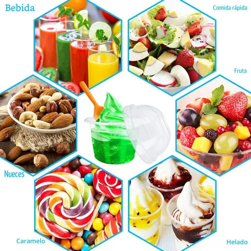 Miniatura 7 de 50 piezas de vasos de plástico transparente de 8 oz con tapas de cúpula con agujero, vasos de postre desechables, contenedores de comida para llevar