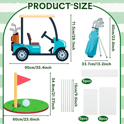 Miniatura 2 de Kit de 3 piezas de decoración grande de fiesta de cumpleaños de golf, incluye agujero en una cabina de fotos, accesorios de carritos de golf, bolsas