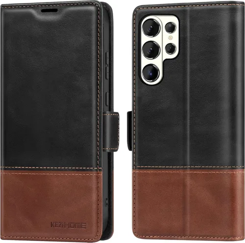 Miniatura 31 de KEZiHOME Funda para Galaxy S23 Ultra, de cuero genuino [bloqueo RFID], funda tipo cartera, ranura para tarjetas con tapa magnética y soporte