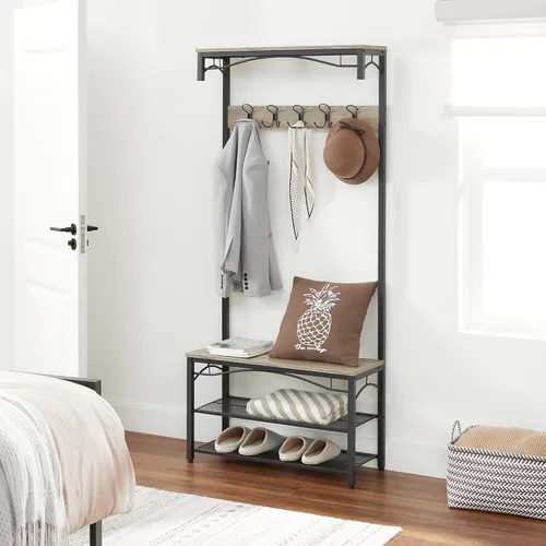 Miniatura 3 de VASAGLE - Banco para zapatos, estante de almacenamiento de 3 niveles para entrada, pasillo, sala de estar, muebles de acento industrial con marco