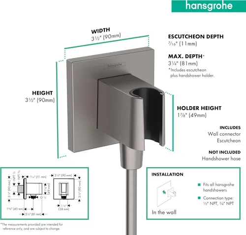 Miniatura 2 de hansgrohe 26889341 - Toma de pared de ducha de mano con conexión de rosca de 1/2 pulgada en cromo negro cepillado, 26889341