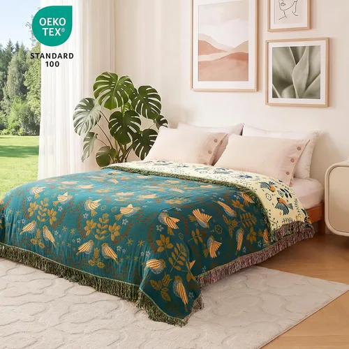 Miniatura 7 de MSGKV - Manta bohemia/primaveral de algodón para sofá y sala de estar, de gasa acogedora, de 50 x 60 pulgadas
