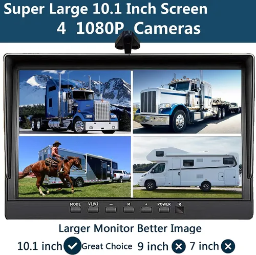 Miniatura 2 de Sensor de alarma de 6 canales, gran 10.1 pulgadas, cámara de respaldo 1080P, monitor de audio y cámara de tablero DVR de 128 GB integrada
