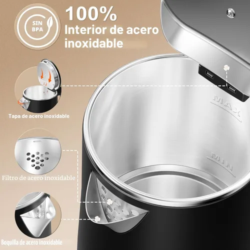 Miniatura 5 de Hervidor eléctrico pequeño de 0.8 L, hervidor de viaje portátil de acero inoxidable – 800 W de ebullición rápida, apagado automático y protección