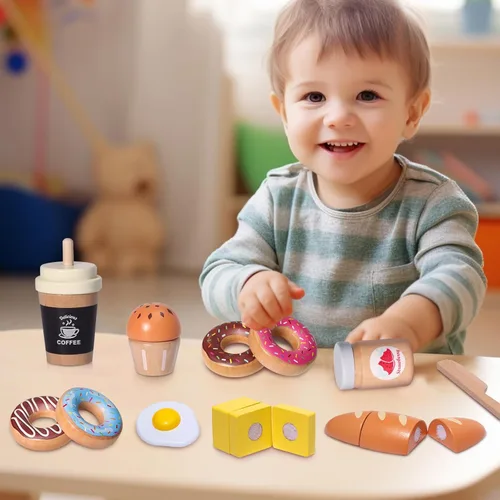 Miniatura 6 de Juguetes de Comida de Conjunto de Juego de Panadería de Madera, Conjunto de Horneado de Comida de Juego de Simulación para Niños, Accesorios