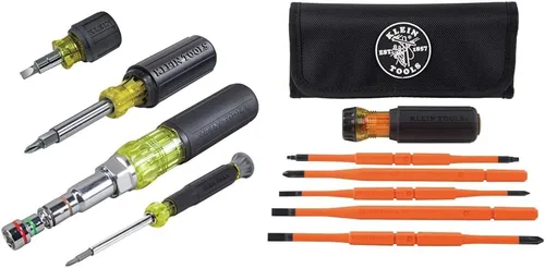 Klein Tools 80019 Juego de herramientas, destornillador multipunta y destornillador de tuerca, 4 piezas y destornillador aislado 32288, juego de