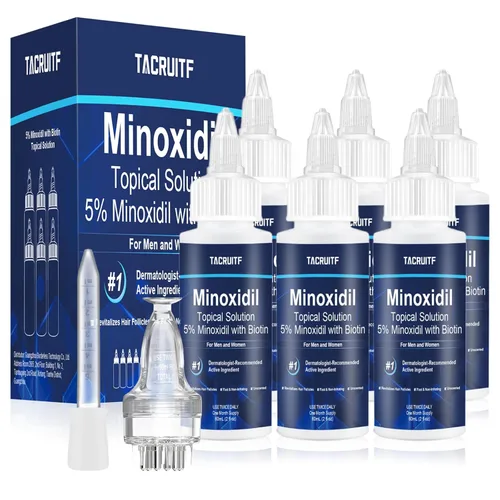 Paquete de 6 minoxidil al 5% con biotina, tratamiento para el crecimiento del cabello, minoxidil para el crecimiento del cabello y la barba,