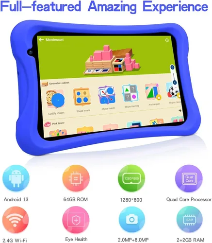 Miniatura 5 de PRITOM Tablet Android Quad Core de 8 pulgadas, 64 GB, WiFi, Bluetooth, cámara dual, educación, juegos, control parental, software para niños