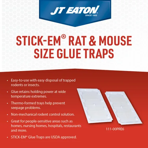 Miniatura 2 de JT Eaton 111-00PRE6 Stick-Em Trampa para ratones y ratas, tamaño doble, trampa con pegamento, 10 pulgadas de longitud x 5 pulgadas de ancho x ¾