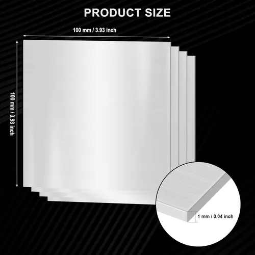 Miniatura 2 de 4 hojas de acero inoxidable 304 de 4" x 4" x 0.04" Pulgadas (19 Calibre) Placas de acero inoxidable de 1 mm de espesor, hojas de metal para cocina