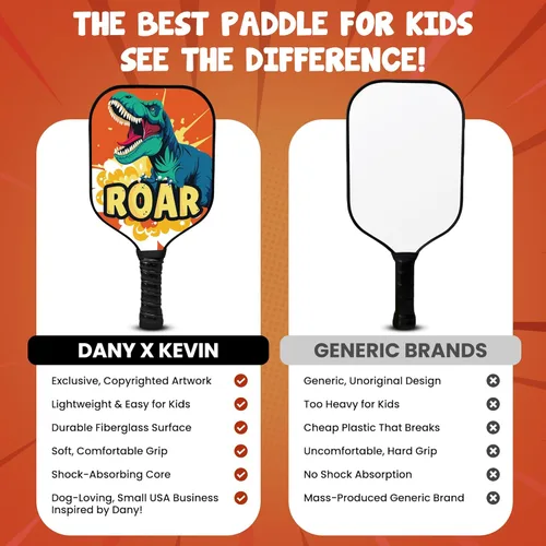 Miniatura 4 de Paleta de pickleball para niños diseñada para edades de 3 a 12 años, fibra de vidrio ligera (0.37 libras), agarre pequeño para un fácil control