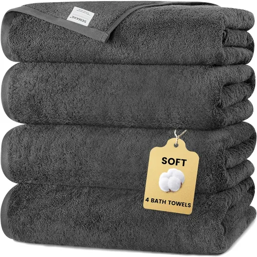 Miniatura 12 de SEMAXE Toalla de baño amarilla, toalla de baño 100% algodón con lazo para colgar, 55 x 27 pulgadas, suave, absorbente y de secado rápido, para baño