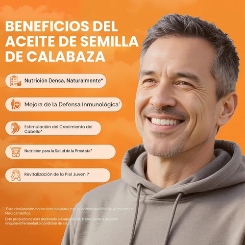 Miniatura 4 de Aceite de semilla de calabaza con extracto de palmito en cápsulas blandas, 3000 mg por porción, 300/600 cápsulas blandas Prensado en frío