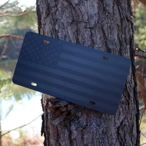 Miniatura 6 de Placa de matrícula de bandera estadounidense oculta casi invisible no fabricada en China, negro mate sobre aluminio compuesto negro de 1/8 pulgada
