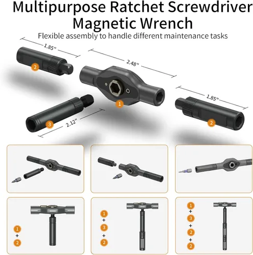 Miniatura 4 de Juego de destornilladores magnéticos de trinquete 24 en 1, juego de destornilladores magnéticos multibit DIY con mango de trinquete desmontable, kit