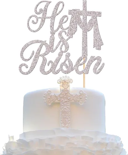 Miniatura 9 de 30 piezas de decoración para magdalenas de Pascua con purpurina de cruz religiosa He is resucitado para cupcakes de la Santa Biblia, Dios bendiga