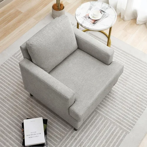Miniatura 5 de Weture Silla de Acento Mid-Century, Sillón Moderno de Tela de Lino con Brazos para Sala de Estar, Cómodas Sillas de Acento Tapizadas de Lectura