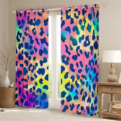Miniatura 2 de Feelyou Cortinas de ventana de leopardo para decoración de dormitorio, cortina de guepardo africano, diseño de leopardo arcoíris, cortinas de Multi