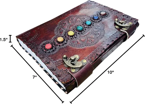 Miniatura 8 de Diario de cuero de siete brujas de piedra, libro de hechizos de sombras, diario en blanco con cierre de cerradura en relieve sin forro, poesía