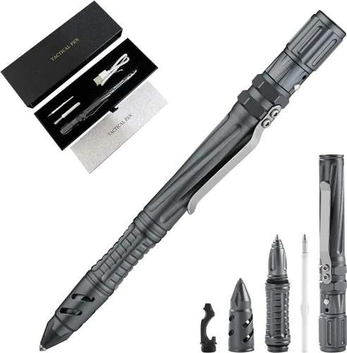 Miniatura 8 de Bolígrafo táctico de defensa personal militar EDC, negro Glass Breaker, Bottle Opener, Emergency Heater, Multi Tool Survival Pen, For Men Women