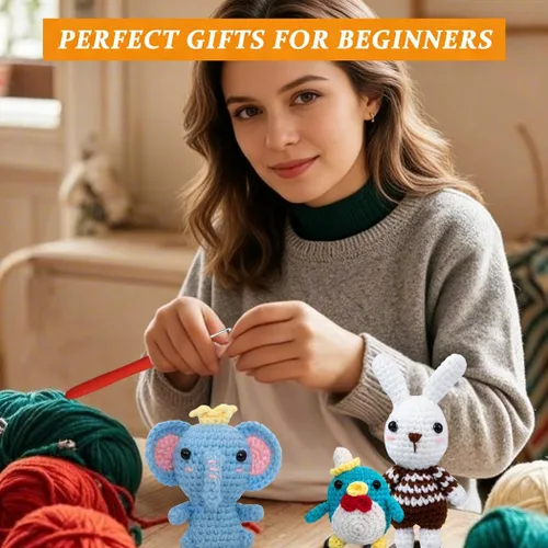 Miniatura 7 de Kit de 6 piezas de ganchillo para principiantes, kit de punto con videos paso a paso, hilo, gancho de ganchillo, kit de tejido para principiantes