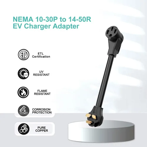 Miniatura 6 de Cable adaptador NEMA 10-30P a 14-50R con certificación ETL para uso con cargadores de vehículos eléctricos portátiles de amperaje variable