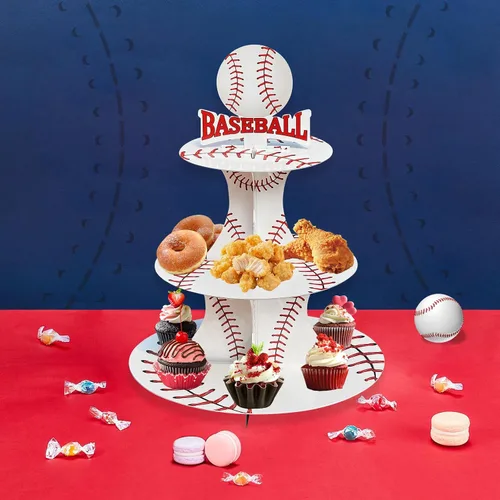 Miniatura 7 de Soporte para cupcakes de fiesta temática de béisbol de 3 niveles
