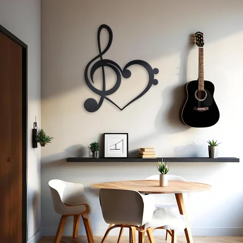 Miniatura 6 de KOYILTD Decoración de pared de metal negro con corazón, decoración de notas musicales, decoración de pared de corazón, arte de pared para sala