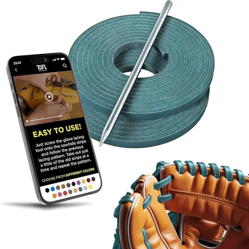 Miniatura 22 de TOFL Kit de encaje para guantes de sóftbol y béisbol Kit de reparación de cordones de guante de encaje 2 cordones de cuero con aguja de cordones