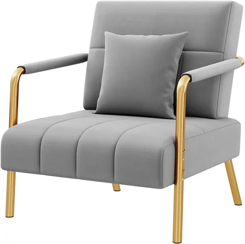 Miniatura 9 de Yaheetech Silla decorativa de terciopelo de 30 pulgadas de ancho, silla de sala de estar con marco dorado y almohada acogedora para sala de estar