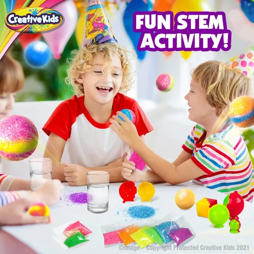 Miniatura 5 de Creative Kids Magic Bouncy Balls – Juguetes STEM DIY – Kit de ciencia para niños – 25 bolsas multicolor y 5 moldes para hasta 43 bolas Edición