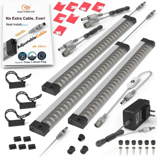 Miniatura 18 de EBD Luces LED Bajo Gabinete Cableadas Incorporadas Cable Ajustable Entrada Intermedia Luces Bajo Mostrador para Fregadero de Cocina 9 Pcs 4050 Lm