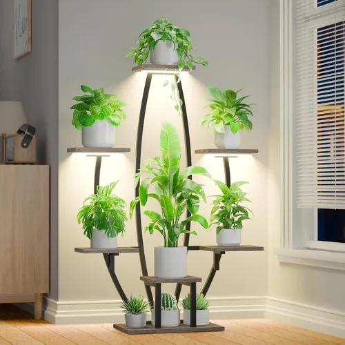 Plant Stand Indoor with Grow Lights - 7 Tiered Corner Plant Shelf Indoor, 47" Tall Plant Stands for Indoor Plants Multiple, Metal Plant Rack Flower