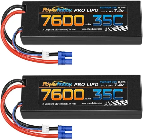 Miniatura 2 de Powerhobby 2s 7.4v 7600mah 35c Lipo batería con enchufe EC3 2 celdas (paquete de 2)