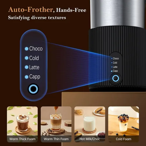 Miniatura 2 de Espumador de leche eléctrico y vaporizador, vaporizador de leche instantáneo 4 en 1 para café, café con leche, capuchino, chocolate caliente