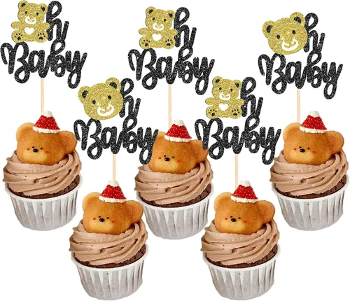 Miniatura 10 de Rsstarxi Paquete de 24 Adornos para Cupcakes We Can Bearly Wait con Purpurina de Oso para Baby Shower, Palillos Decorativos para Cupcakes